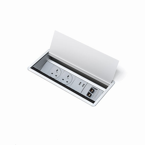 Indesk access flap and power & data module. Indesk personal power, data, AV module. BS5733 socket. Indesk power. USB charging port 2.1 amps 5V. 2 gang. 4 gang. socket module.
